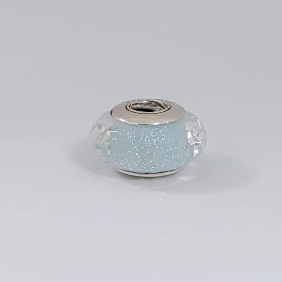 Pandora Faceted Frosty Mint Shimmer Murano Glass Charm Bead with box - Picture 1 of 4